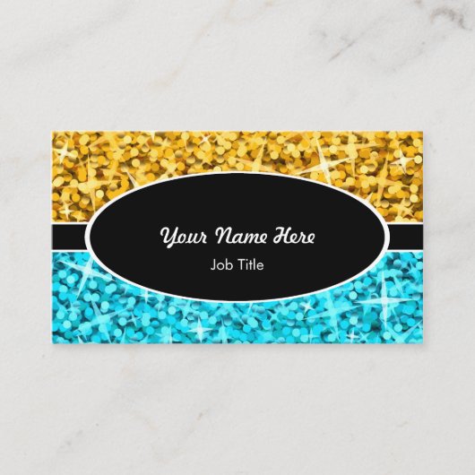 Glitz Mix "Gold" Blue Black Oval Visitenkarte (Vorderseite)