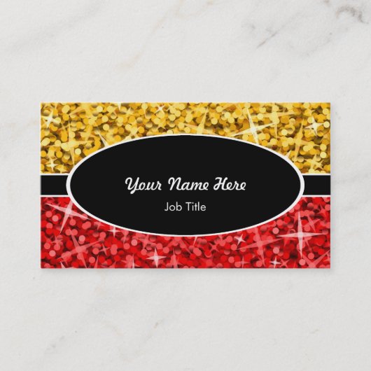 Glitz Mix "Gold" Red Black Oval Visitenkarte (Vorderseite)