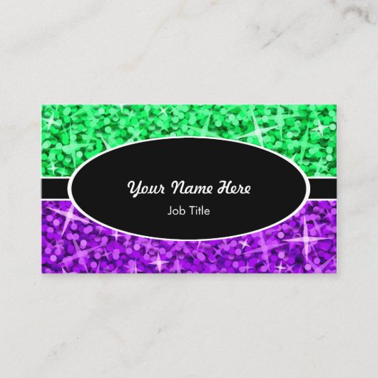 Glitz Mix Green Lila schwarz-ovale Visitenkarte (Vorderseite)