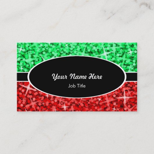 Glitz Mix Green Red Black Oval Visitenkarte (Vorderseite)