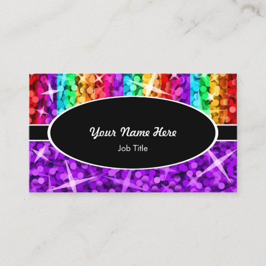 Glitz Mix Rainbow Lila schwarz ovale Visitenkarte (Vorderseite)