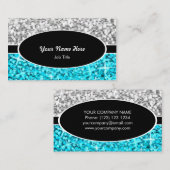 Glitz Mix "Silver" Blue Black Oval Visitenkarte (Vorne/Hinten)