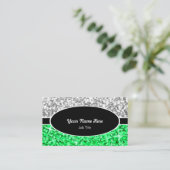 Glitz Mix "Silver" Green Black Oval Visitenkarte (Stehend Vorderseite)