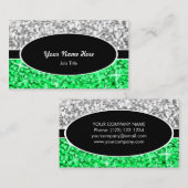 Glitz Mix "Silver" Green Black Oval Visitenkarte (Vorne/Hinten)