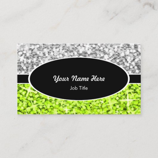 Glitz Mix "Silver" Limone schwarz-ovale Visitenkar Visitenkarte (Vorderseite)
