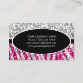 Glitz Mix "Silver" Zebra Pink schwarzer Oval Visitenkarte (Rückseite)