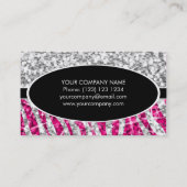Glitz Mix "Silver" Zebra Pink schwarzer Oval Visitenkarte (Rückseite)