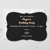 Glitz Orange 'Party', schwarze ovale Klammer Einladung (Rückseite)