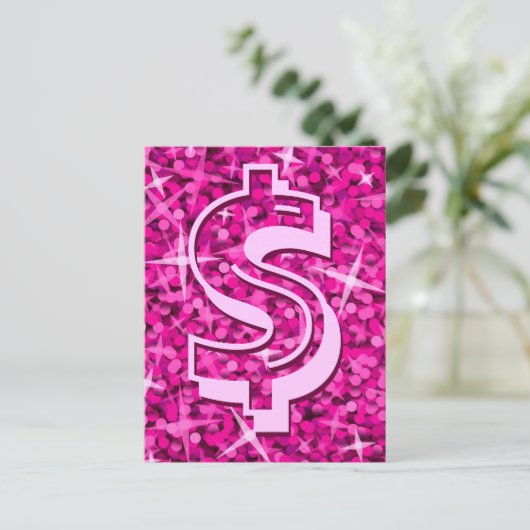 Glitz Pink Dollar Postkarte (Stehend Vorderseite)
