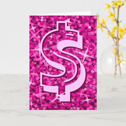 Glitz Pink dollar "$" "Your Text" greetings card Karte (Gelbe Blume)