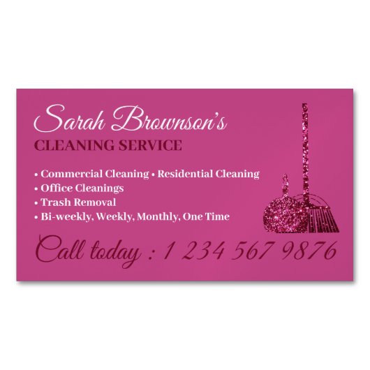 Glitz Pink Glamour Cleaning Service Janitorial Magnetische Visitenkarte (Vorderseite)