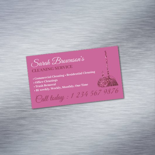 Glitz Pink Glamour Cleaning Service Janitorial Magnetische Visitenkarte (Beispiel)