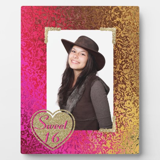 Glitz Pink & Gold Sweet 16 Foto Plaque Fotoplatte (Vorderseite)