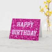 Glitz Pink "Happy Birthday"-Kartenvordertext Karte (Gelbe Blume)