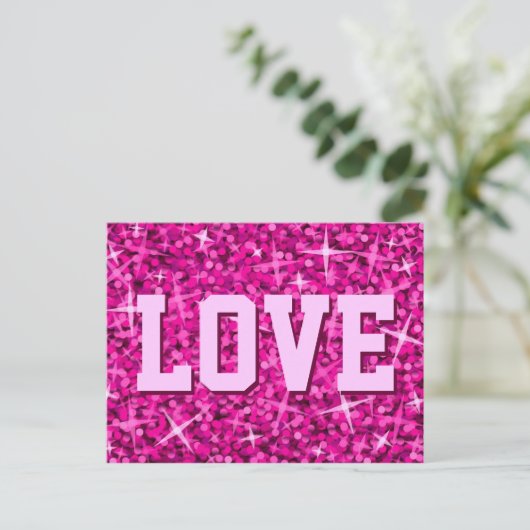 Glitz Pink 'LIEBE' Postkarte (Stehend Vorderseite)