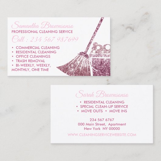 Glitz Pink Luxury Reinigungsmädchen Janitorial Visitenkarte (Vorne/Hinten)