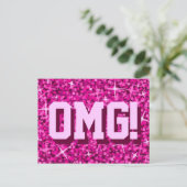 Glitz Pink 'OMG' Postkarte (Stehend Vorderseite)