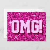 Glitz Pink 'OMG' Postkarte (Vorne/Hinten)