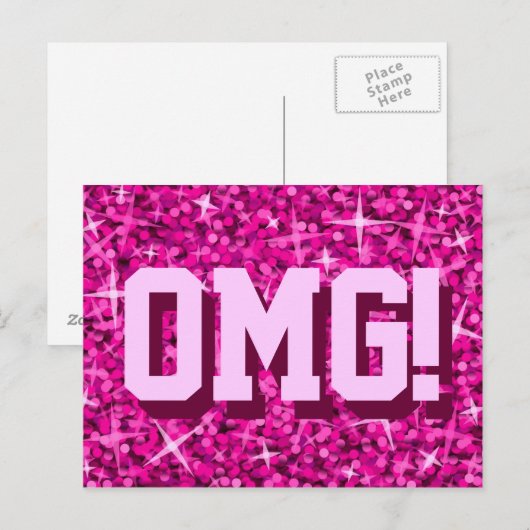 Glitz Pink 'OMG' Postkarte (Vorne/Hinten)