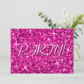 Glitz Pink 'Party' Einladung pink Text! (Stehend Vorderseite)