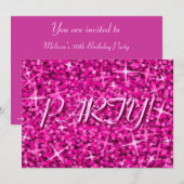 Glitz Pink 'Party' Einladung pink Text! (Vorne/Hinten)
