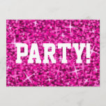 Glitz Pink 'Party' weißer Einladungstext Einladung<br><div class="desc">Einladung mit modernem gedrucktem Design mit Sternen auf einem stilvollen "Sequin Look"-Musterhintergrund. in Rosa- und Texttönen in Weiß. Ein individualisierbares Design für Sie, um mit Ihrem eigenen Text, Bildern und Ideen zu personalisieren. Bitte beachten Sie, dass dies ein gedrucktes digitales Kunstbild ist. Das Produkt leuchtet nicht oder enthält echten Glitzer...</div>