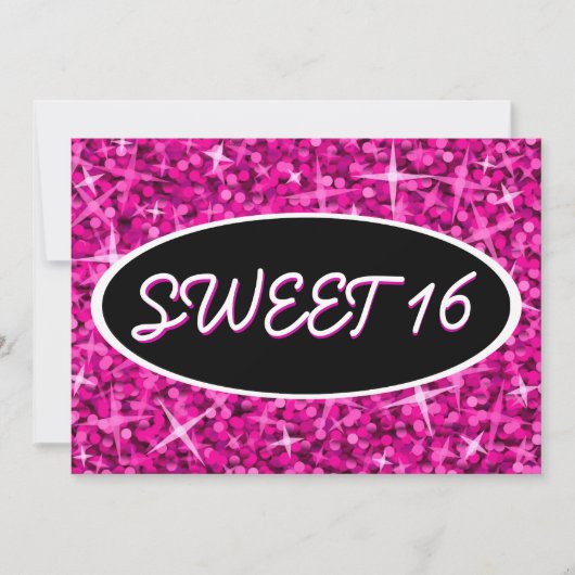 Glitz Pink "Sweet 16" schwarze ovale Einladung (Vorderseite)