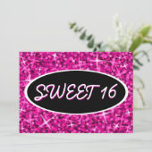 Glitz Pink "Sweet 16" schwarze ovale Einladung (Stehend Vorderseite)