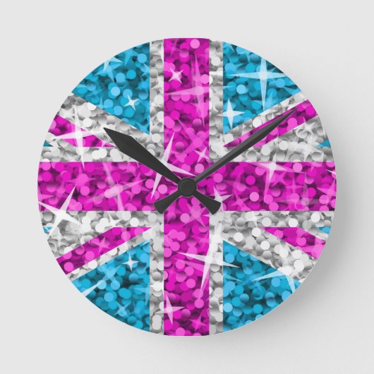 Glitz Pink UK clock round Runde Wanduhr (Vorderseite)