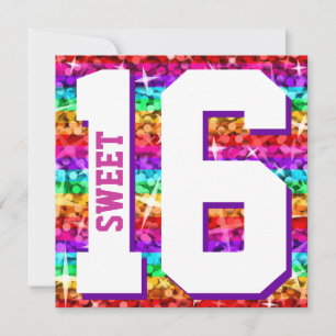 Glitz Rainbow Stripe 'Sweet 16' Einladung Quadrat