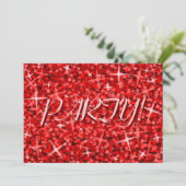 Glitz Red 'Party'! Einladung rosa Text (Stehend Vorderseite)