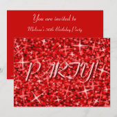 Glitz Red 'Party'! Einladung rosa Text (Vorne/Hinten)