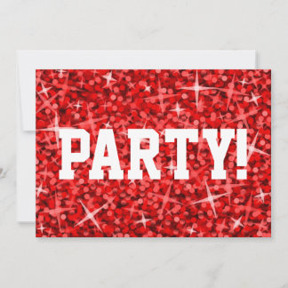 Glitz Red 'Party' Einladung Weißtext