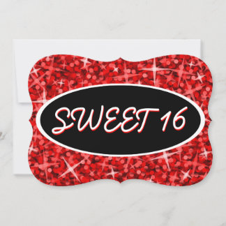 Glitz Red 'Sweet 16' schwarze ovale Einladungshalt Einladung