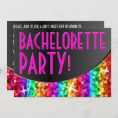 Glitz-Regenbogen-Streifenkurve 'Bachelorette Party Einladung (Vorne/Hinten)