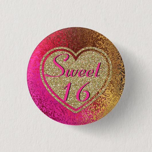 Glitz-Rosa u. Goldbonbon 16 Button (Vorderseite)