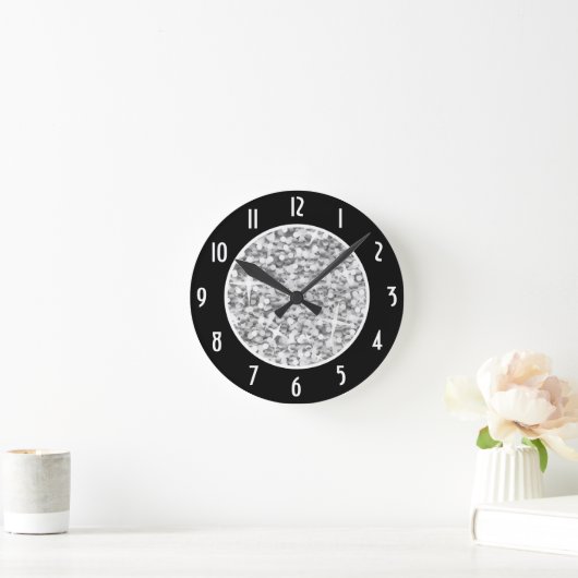 Glitz "Silver" Black 'Numbers' Uhr rund (Zuhause)