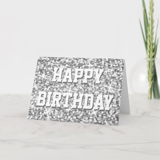 Glitz "Silver" "Happy Birthday" Kartenvordertext Karte (Vorderseite)