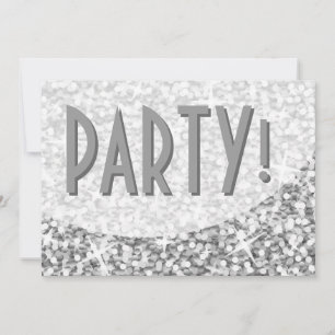 Glitz "Silver" Kurve 'Party!'Einladung Einladung