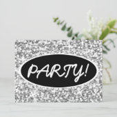 Glitz "Silver" "Party!" Schwarz-Oval-Einladung Einladung (Stehend Vorderseite)