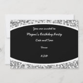 Glitz "Silver" "Party!" Schwarz-Oval-Einladung Einladung (Rückseite)