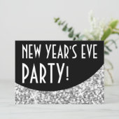 Glitz "Silver" schwarze Kurve 'Silvesterabend Part Einladung (Stehend Vorderseite)