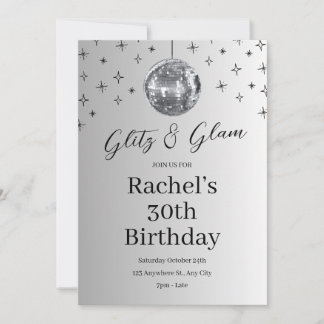 Glitz und Glam Silver Disco Geburtstag Einladung