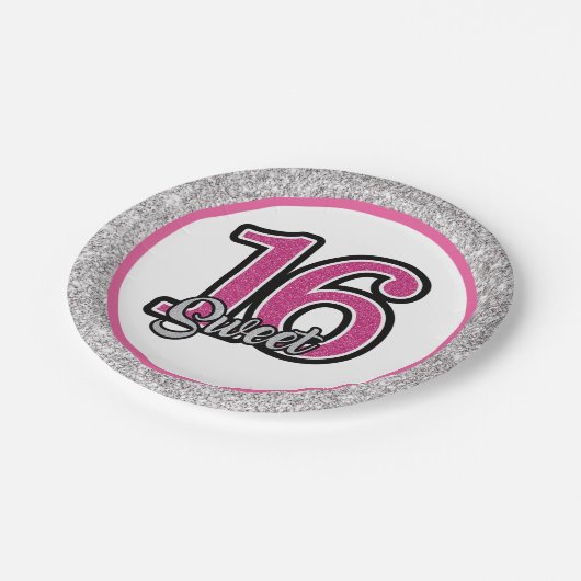 Glitz und Glam Sweet 16 Partyware Pappteller (Schrägansicht)