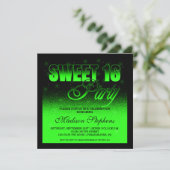 Glitz und Glamour Black and Neon Green Sweet 16 Einladung (Stehend Vorderseite)