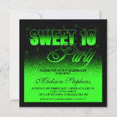 Glitz und Glamour Black and Neon Green Sweet 16 Einladung (Vorderseite)