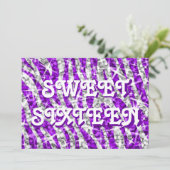 Glitz Zebra Lila Einladung "16 . Geburtstag" (Stehend Vorderseite)