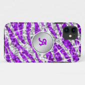 Glitz Zebra Lila monogramm iPhone Case 'silber' (Rückseite (Horizontal))