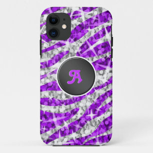 Glitz Zebra Lila monogramm iPhone Gehäuse schwarz 11 Hülle