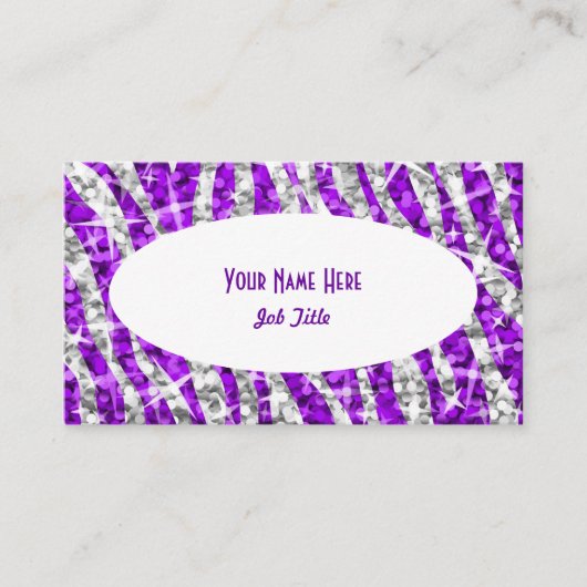 Glitz Zebra Lila White Oval Visitenkarte (Vorderseite)